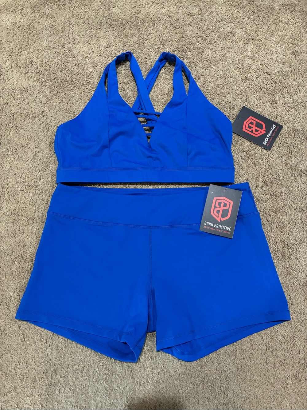 Born Primitive Athletic Sports Bra & Short Set of 2 in Blue Women’s Size XXL